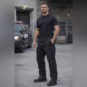 Black Tactical Cargo Pants Adjustable Waist Ripstop Utility Streetwear